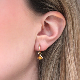 9ct Solid Gold Citrine Charm Hoop Earrings
