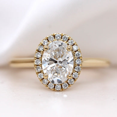Lab grown diamond halo oval engagement ring