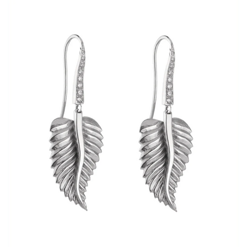 'Leaf' White Gold & Diamond Drop Earrings - Holts Gems