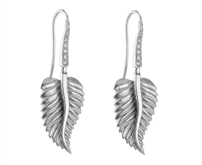'Leaf' White Gold & Diamond Drop Earrings - Holts Gems