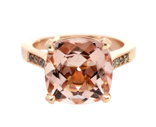 6.49ct Cushion Morganite & Brown Diamond Ring