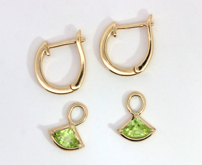 9ct Solid Gold Peridot Charm Hoop Earrings