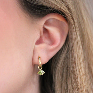 9ct Solid Gold Peridot Charm Hoop Earrings