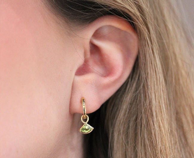 9ct Solid Gold Peridot Charm Hoop Earrings