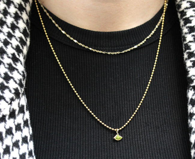 18ct Solid Gold Peridot Necklace with Ball Chain