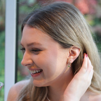 9ct Solid White Gold Peridot Charm Hoop Earrings