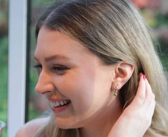 9ct Solid White Gold Peridot Charm Hoop Earrings