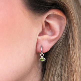 9ct Solid White Gold Peridot Charm Hoop Earrings