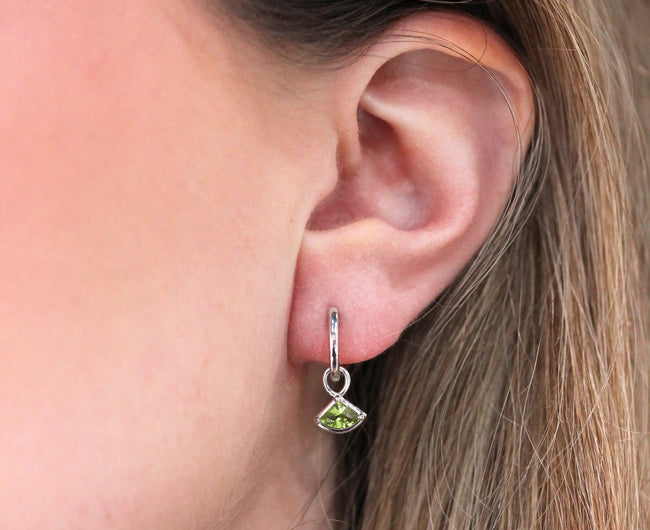 9ct Solid White Gold Peridot Charm Hoop Earrings