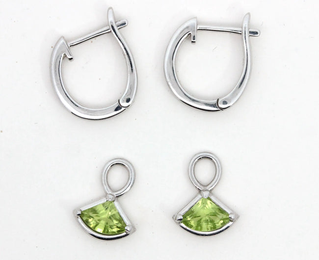 9ct Solid White Gold Peridot Charm Hoop Earrings