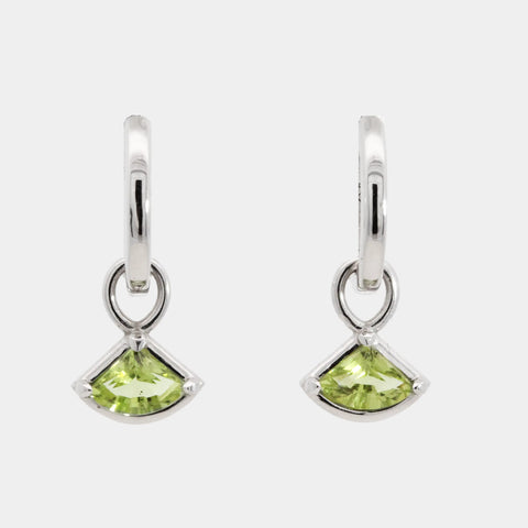 9ct Solid White Gold Peridot Charm Hoop Earrings