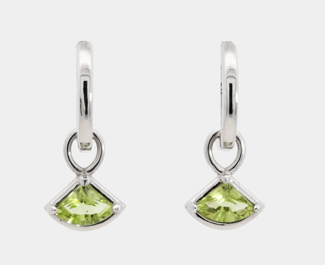 9ct Solid White Gold Peridot Charm Hoop Earrings