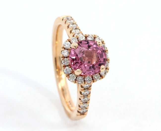 Pink Spinel with Diamond Halo