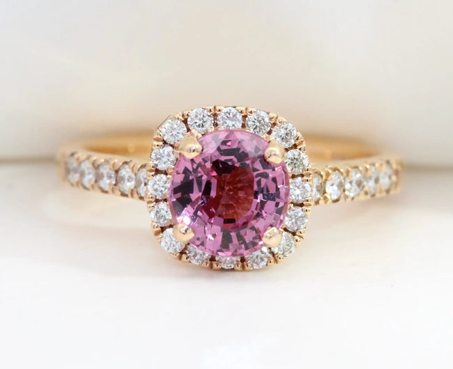 Pink Spinel with Diamond Halo