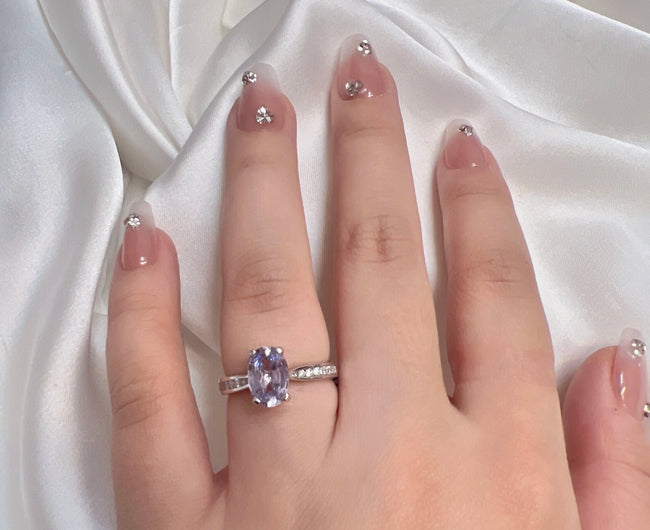 1.27ct Oval Purple Sapphire and Diamond Engagement Ring