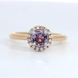 Round Pink Sapphire Diamond Halo Ring