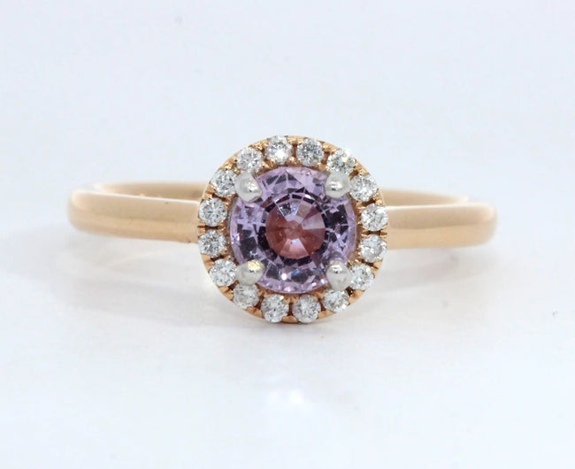 Round Pink Sapphire Diamond Halo Ring