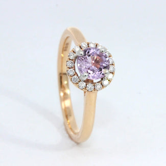 Round Pink Sapphire Diamond Halo Ring