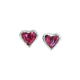 Rub-over Heart Shape Pink Sapphire Earring Studs