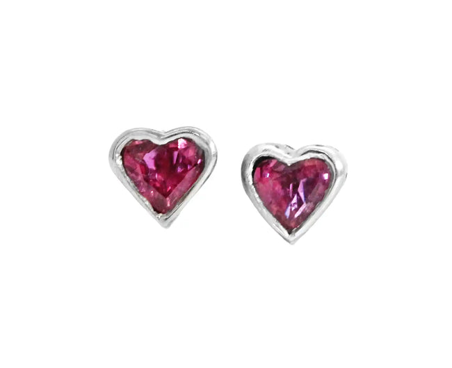 Rub-over Heart Shape Pink Sapphire Earring Studs