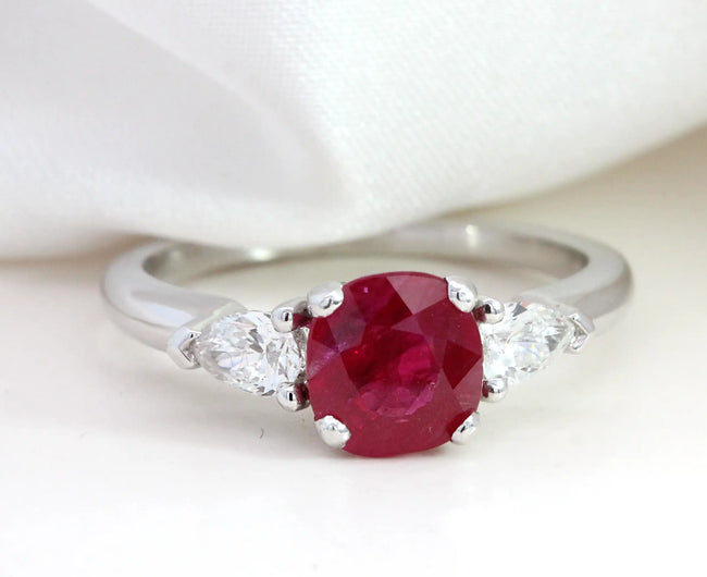 1.45ct Ruby and Diamond Trilogy Engagement Ring