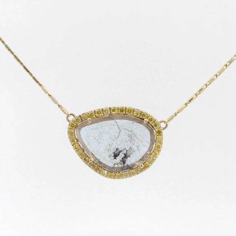 Grey Diamond Slice with Yellow Diamond Halo Necklace