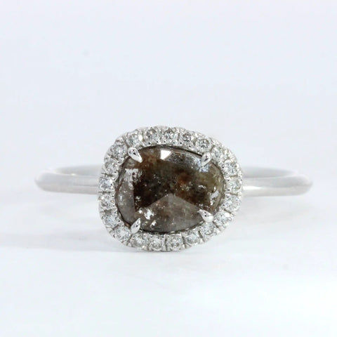 Rose Cut Salt and Pepper Diamond Halo Ring