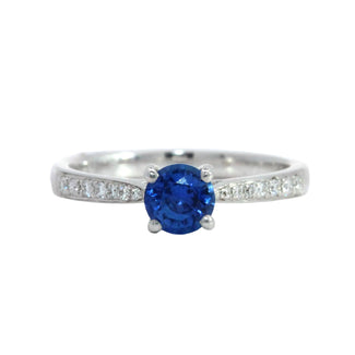 0.62ct Round Blue Sapphire Diamond Band Ring