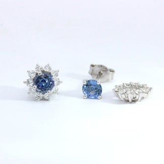 Blue Sapphire with Diamond Jacket Earrings