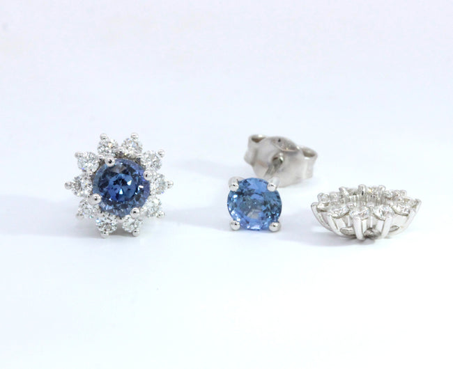 Blue Sapphire with Diamond Jacket Earrings