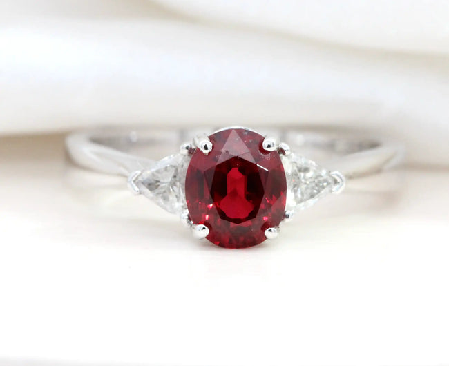 Oval Spinel and Trillion Diamonds Trilogy Ring