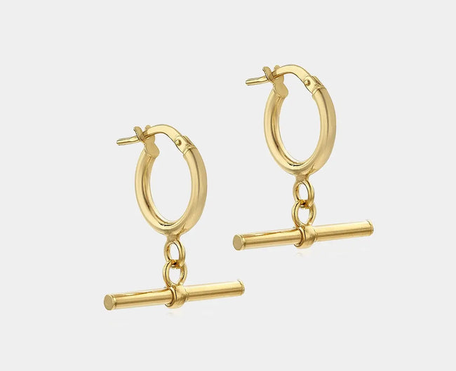 9ct Gold T-Bar Earrings