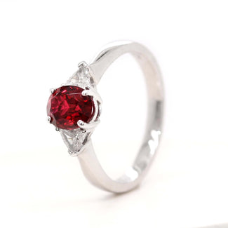 1.09ct Red Spinel & Trillion Diamond Engagement Ring - Holts Gems