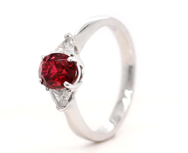 1.09ct Red Spinel & Trillion Diamond Engagement Ring - Holts Gems