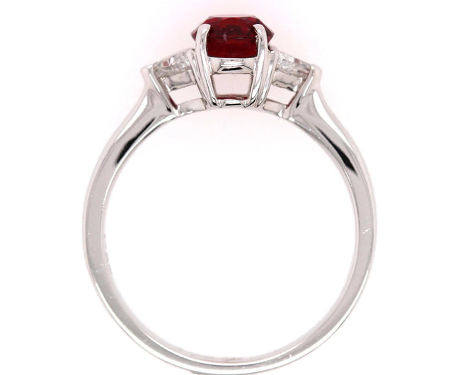1.09ct Red Spinel & Trillion Diamond Engagement Ring - Holts Gems