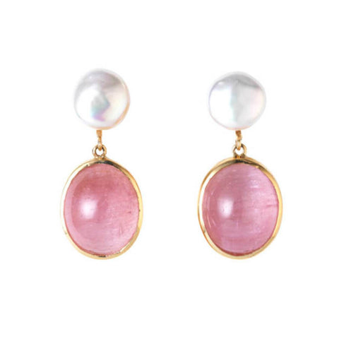 Pink Tourmaline & Freshwater Pearl Drop Earrings - Holts Gems