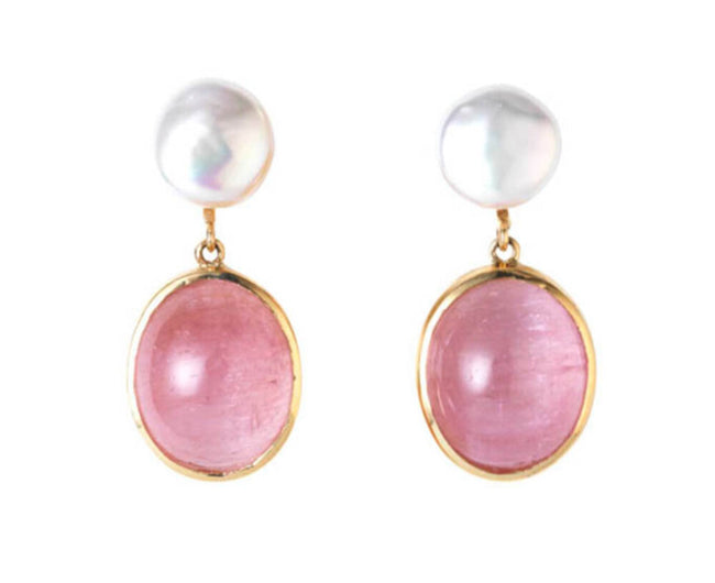Pink Tourmaline & Freshwater Pearl Drop Earrings - Holts Gems