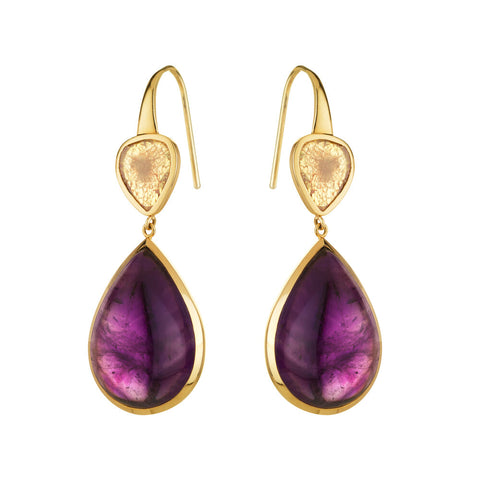 Amethyst And Diamond Slice Drop Earrings - Holts Gems