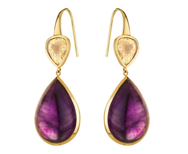 Amethyst And Diamond Slice Drop Earrings - Holts Gems