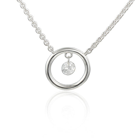 Lustre Circle Necklace with Hanging Diamond - Holts Gems